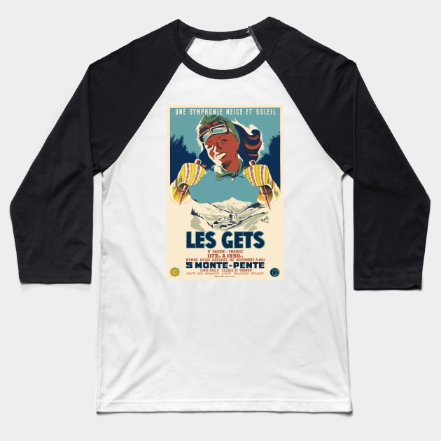 Les Gets, une symphonie neige et soleil, Ski Poster Baseball T-Shirt by BokeeLee